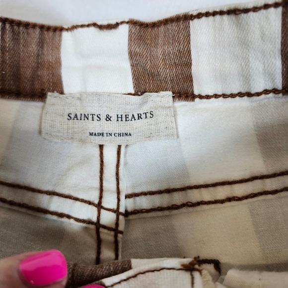 Saints & Hearts Brown White Striped High Rise Bell Bottom Flare Jeans 27 x 32 - Picture 5 of 11